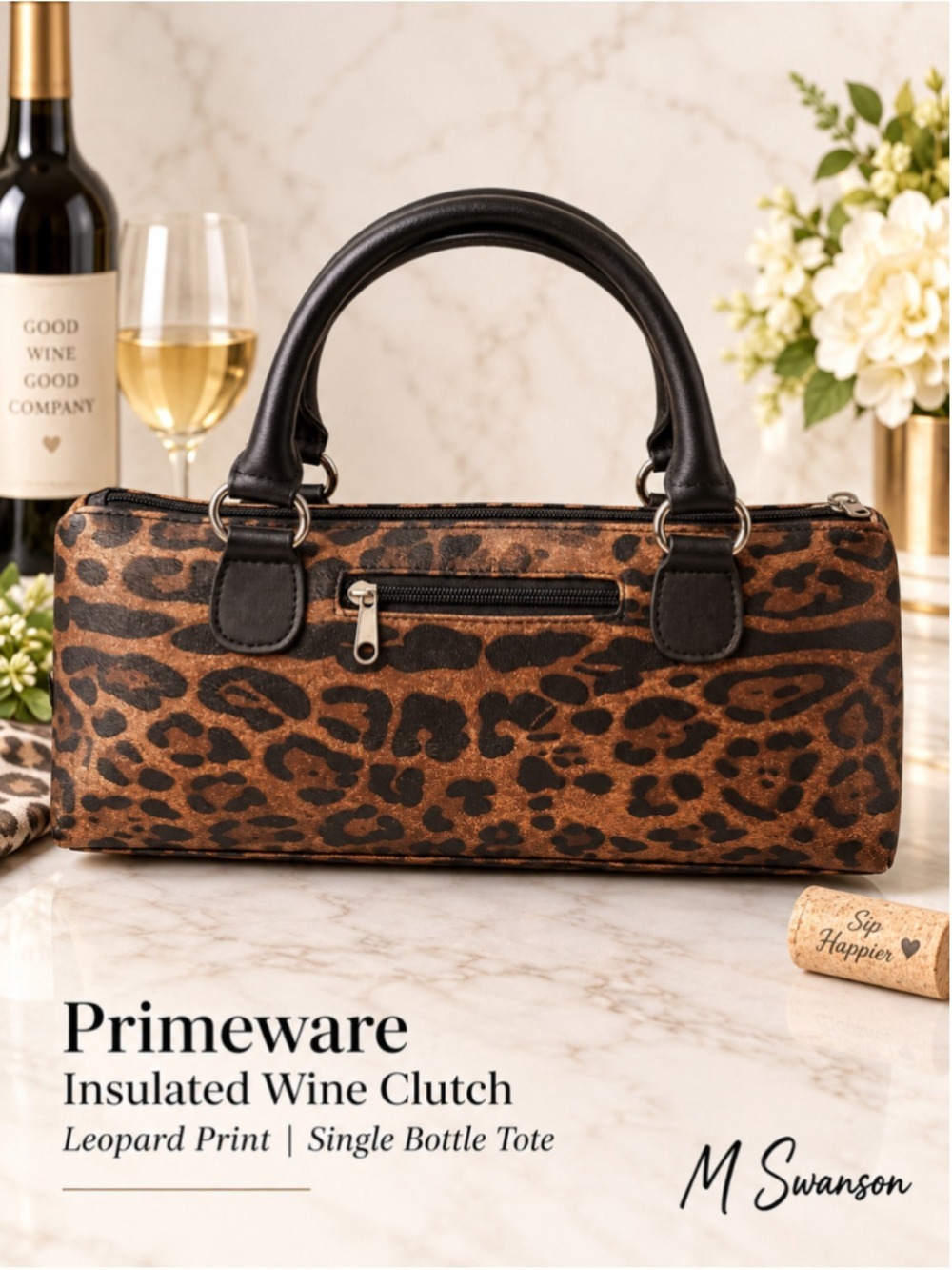 NEW Primeware Leopard Print Insulated Wine Clutch Single Bottle Tote NWOT